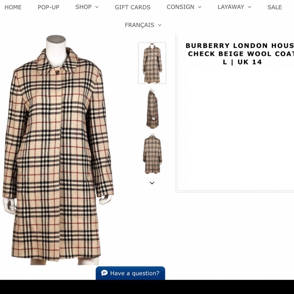 Burberry Wool Coat US 10